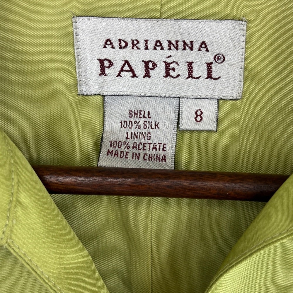 ADRIANNA PAPELL 100% SILK Green Blazer Vintage Top Womens 8 Office Work Y2K 90s - Picture 3 of 8